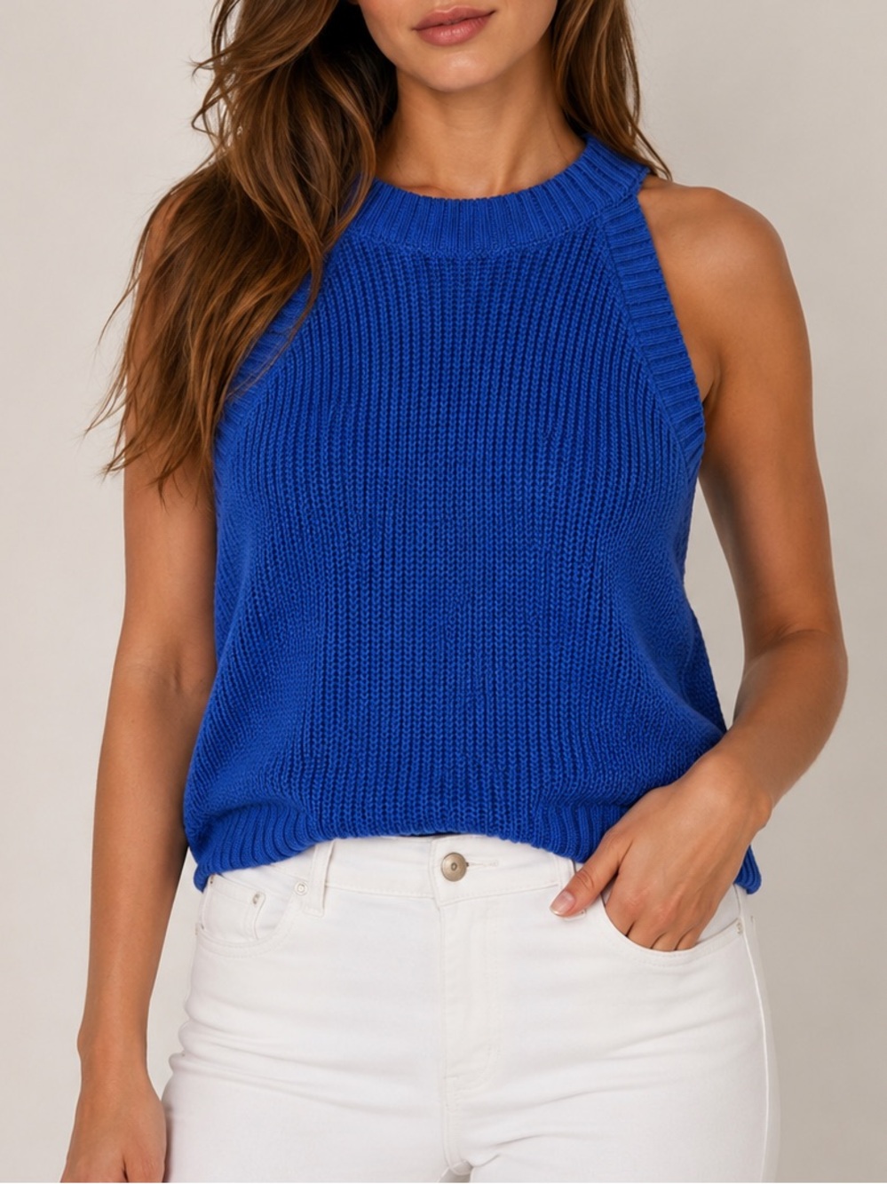 Old Navy 100% Knit Halter Neck Top Size S Cobalt Blue Coastal Beach Sweater